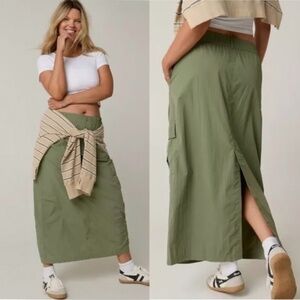 OFFLINE Aerie Medium Utility Cargo Maxi Skirt Olive Green Parachute On the Move